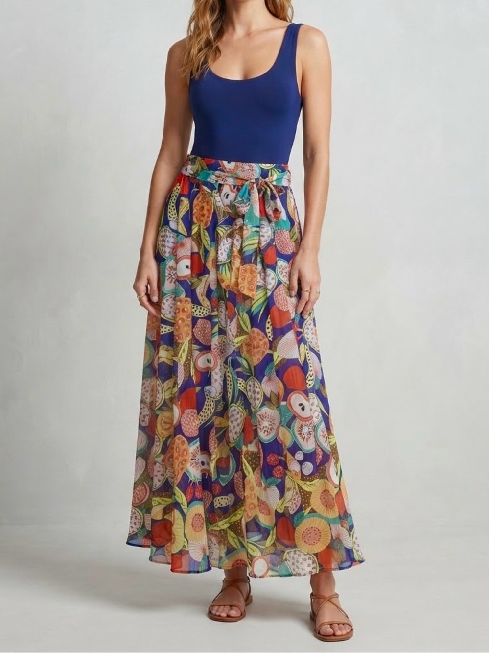 HER Destiny Multicolor Fruit Print A line Maxi Skirt